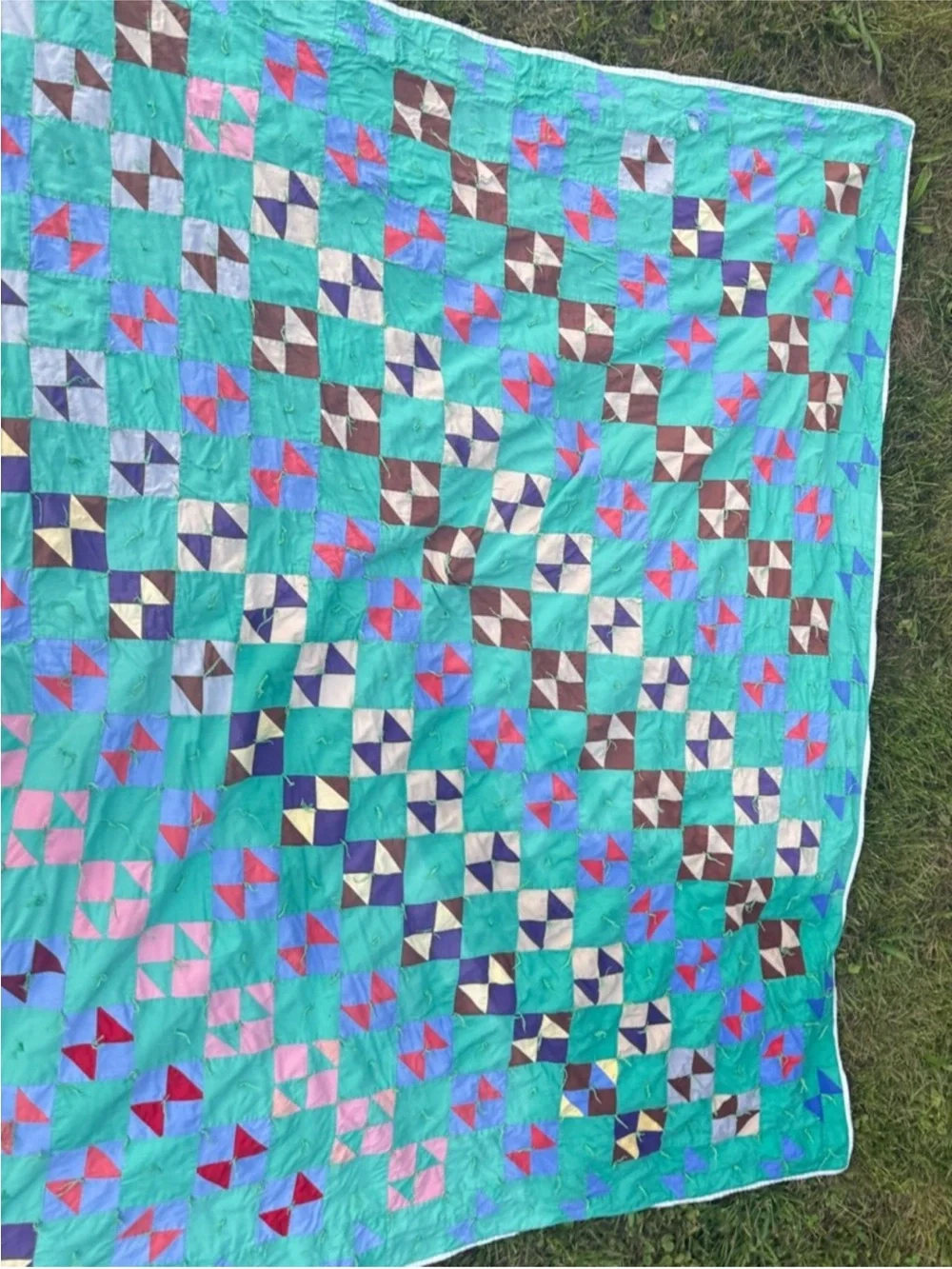 Antique vintage bow tie quilt tied 76x64
